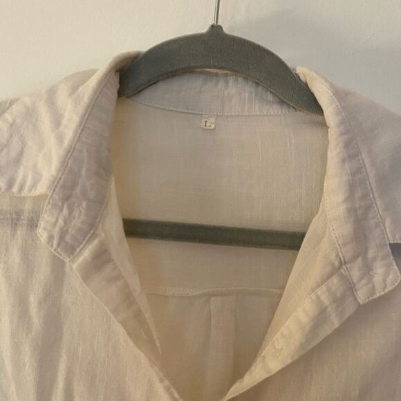 White Linen Short Sleeve Button Up Shirt Size Large - Picture 3 of 6